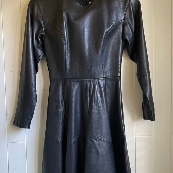 Bagatelle by Margaret Godfrey sz 8 leather dress long sleeves round neck AAA - Picture 8 of 9